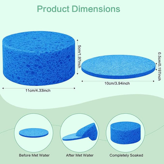 3-Pack Large Sponge, Kitchen Sponges, Handy Sponges, Cellulose Sponges, Dish Washing Sponge, Natural Sponge, Car Washing Sponge, Eco Friendly Sponge (Round, 4" X 4" X 2"), Blue