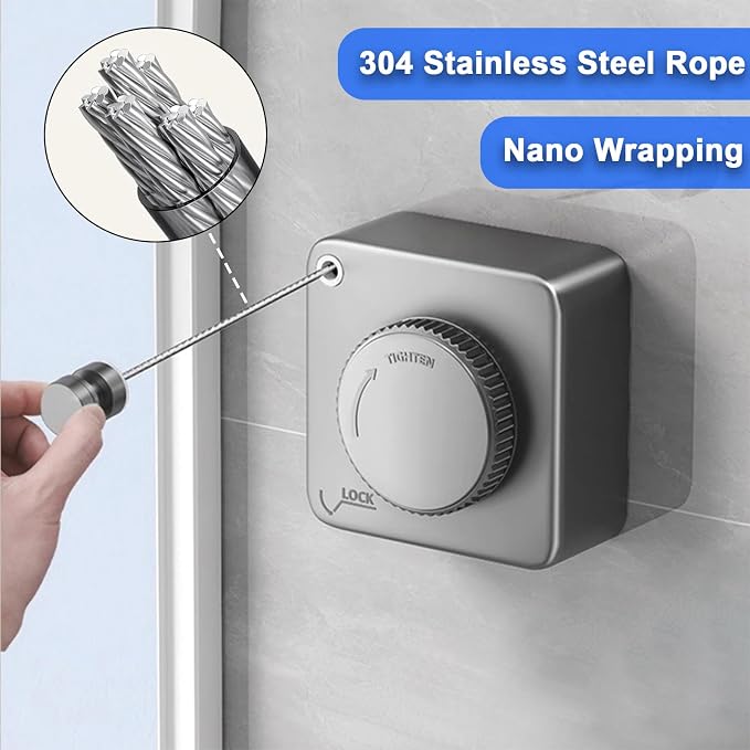 Retractable Clothesline Indoor Outdoor 16.2Ft Non-Sag(1, Gray) | Stainless Steel Heavy Duty Design Laundry Wash Line with Wall Mounted, Space-Saving Drying Rack for Bathroom, Balcony