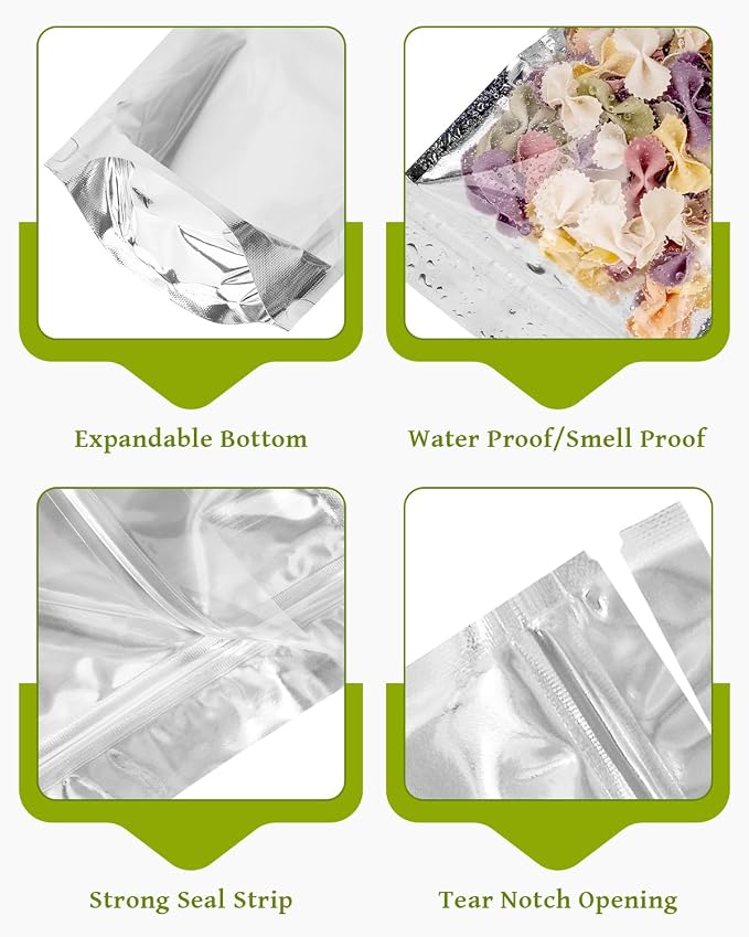 200 Pcs 5"x8" Mylar Bags for Food Storage | Clear Front, Stand-up, Resealable Bags for Small Business Packaging Supplies, Snacks Candy Bath Salts Hand Made Gift Festival