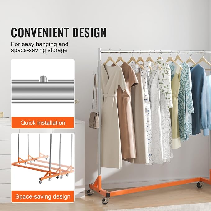 VEVOR Z Rack, Industrial Grade Z Base Garment Rack, Rolling Sturdy Steel Z Base Clothing Rack with Lockable Casters, for Home Clothing Store Display Orange (3 Sets) | for Home Clothing Store Display, 3 Packs, Space-Saving Storage, Quick Assembly, with ...
