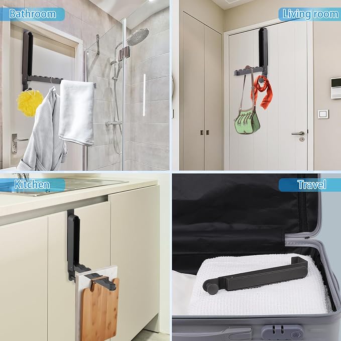 Over The Door Drying Rack, 1 Pack Grey Foldable Clothes Hanger Doors Hooks | Fits Doors Up To 1.88", Foldable Design, 6 Anti-Slip Slots with Extra Hanging Rod, Door Organizer Rack for Laundry Clothes
