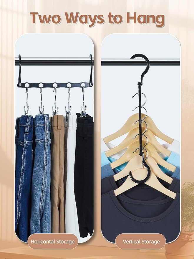 HOUSE DAY Space Saving Hangers 16 Pack, Closet Organizers and Storage | Closet Organizer Space Saver, Multifunctional Hangers for Small Closet, College Dorm Room Essentials for Girls, Black
