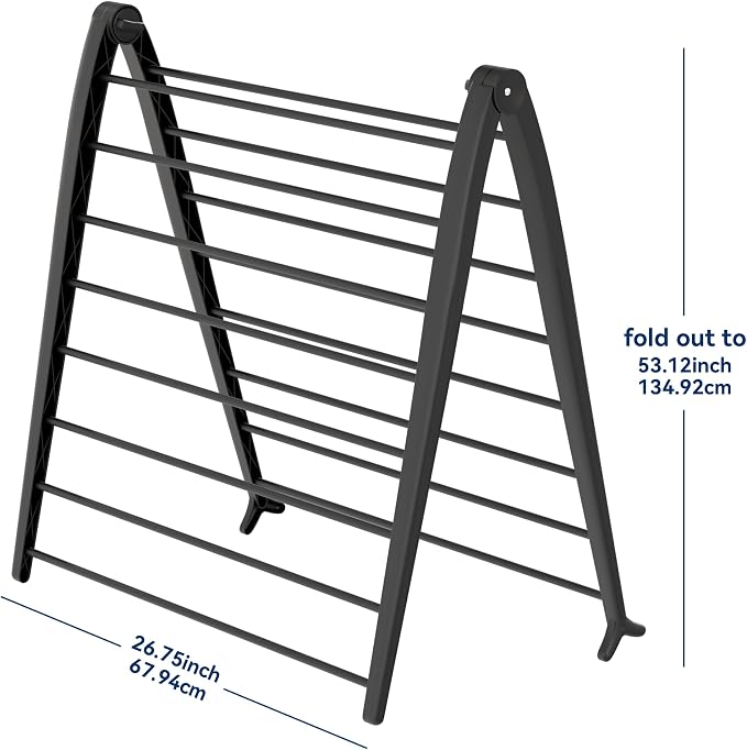 Whitmor Spacemaker Folding Drying Rack, Indoor Clothes Organizer with Patent-Pending Design, Space Saving, 6" L x 26" W x 51.5" H, Black Deluxe