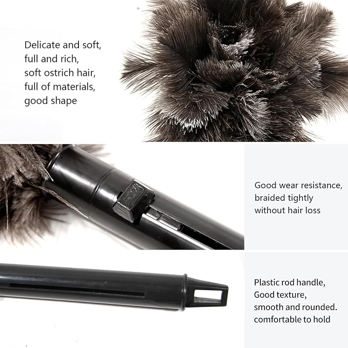 Retractable Ostrich Feather Duster for Cleaning, Fluffy and Natural Feather Duster with Retractable Handle， Reusable Eco-Friendly Handheld Cleaning Supplies (15 inch)