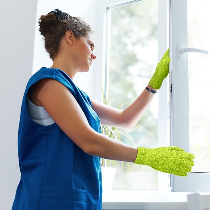 Patelai 3 Pairs Microfiber Plant Dusting Gloves Leaf Cleaning Gloves for Indoor Plants, Blinds, Furniture, House (Green Yellow,Water Blue,Pink,Small)