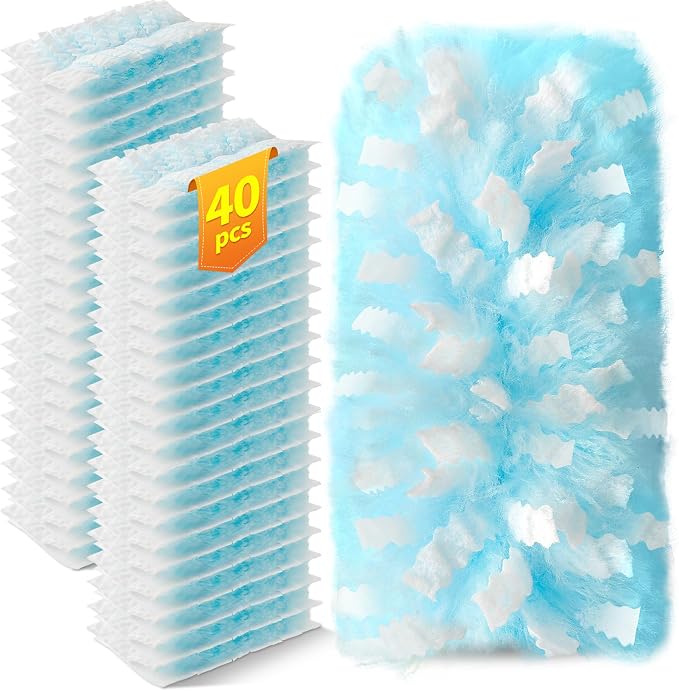 40 Count Duster Refills Compatible with Swiffer Duster, 180° Disposable Multi-Surface Microfiber Cleaning Dusters, Unscented