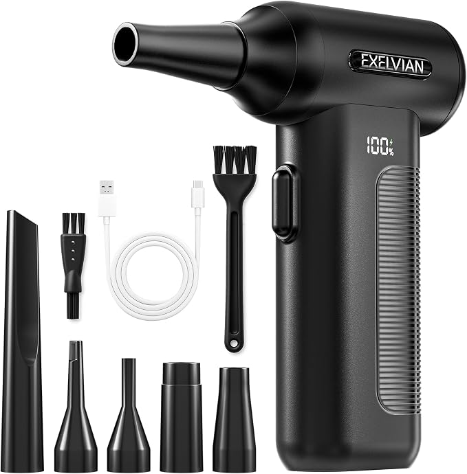 Compressed Air Duster Electric : 150000RPM 10000mAh LED 6-Gear Adjustable Keyboard Cleaner, Wireless Rechargeable Duster for Computer Keyboard Cleaning