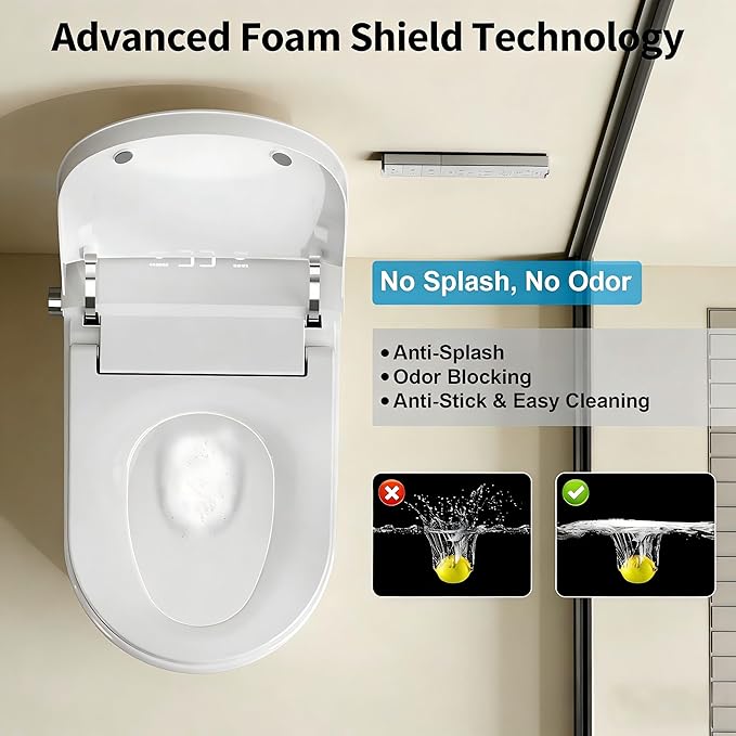 Smart Toilet with Bidet Built In - Dual Auto Flush 1.1/1.6GPF, 1000 Gram MaP, Bidet Toilet with Foam Shield, UV-C Light, Blackout Flush, One Piece Toilet with Heated Seat, Night Light, Auto Open/Close