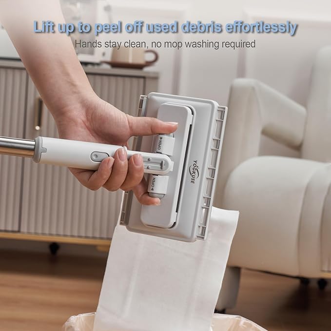 Pawnexa Mop,Clamp Mop,Hands Free Multi Purpose Flat Mops with Squeegee,Multi Function Cleaning Mops for Whole House,Shark Tooth Grip for Any Cloth,Dry and Wet Use(48”Handle,6 Cloths)