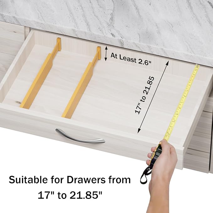 Bamboo Drawer Dividers Organizers, 2.56" High, 17"-21.8" Adjustable, 4 Pack | Expandable Separators, Great for Utensils, Kitchen, Bedroom, Dresser and Office Storage