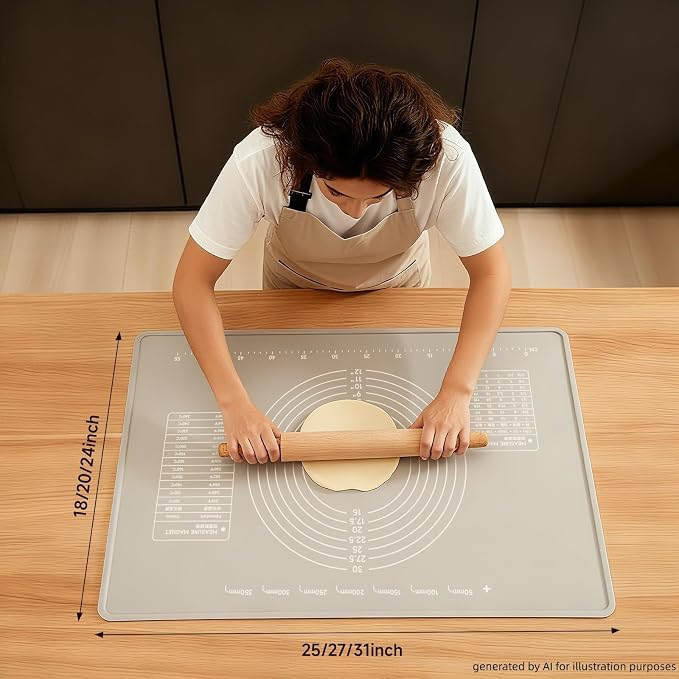 LCOCWMYS Silicone Baking Mat 31"L x 24"W Silicone Baking Mat with Raised Lip, Ideal for Making Pastries, Bread, Cookies, Pizza, Fondant, Pasta