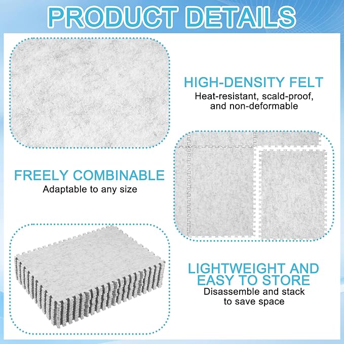 AIHSUMC 10 Pack Extra Large Wool Pressing Mat, Thick Felt Ironing Mats for Quilting & Sewing, Spliceable Ironing Pad Set for Large Fabric Projects, Portable Iron Board Alternative for DIY & Crafts