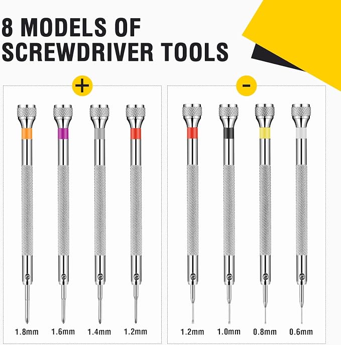 Chumia 8 Pieces Precision Watch Screwdriver Set, 0.6-1.8 mm Micro Jewelers Repair Screwdriver Set for Eyeglasses Jewelry Work, Electronics Repair(Flathead, Phillips)