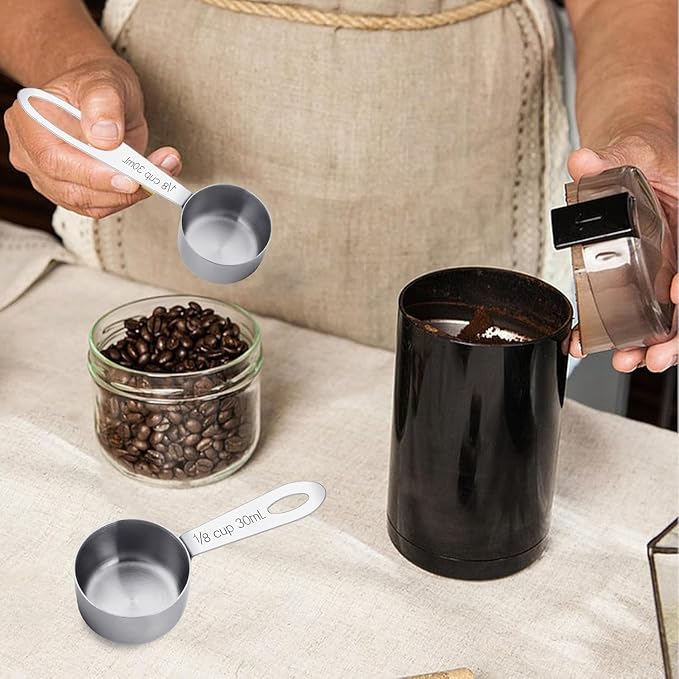 2 Tbsp Measuring Scoop Set, Stainless Steel Coffee Scoop with Long & Short Handle, 30ml Metal Measuring Spoon for Ground Coffee, Protein Powder, Baking, 1/8 Cup, 2 Pack