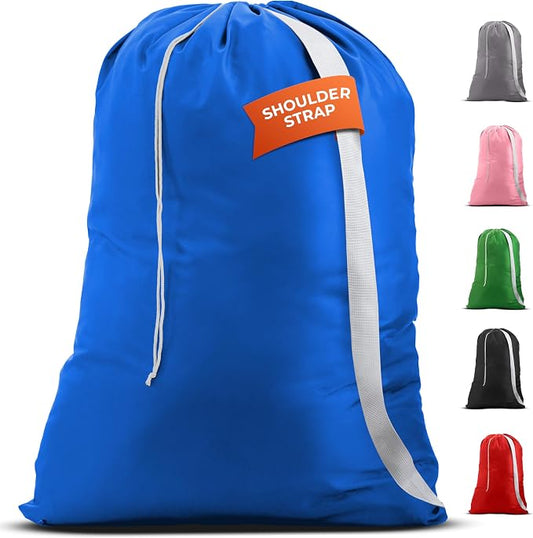Handy Laundry Bag with Shoulder Strap 30"x40", Extra Large, Blue | Extra Large 30x40 Laundry Bag, Shoulder Strap, Drawstring Locking Closure, Heavy Duty for College Dorm Travel Camp, Blue