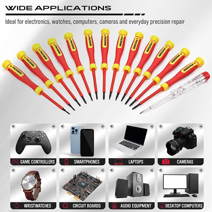 14-Piece Precision Screwdriver Set, Repair Tool Kit with Phillips, Torx and Slotted Screwdrivers, Voltage Test Screwdriver for Electronics, Eyeglasses, Watches, Small Repairs, DIY Use and Tool Set