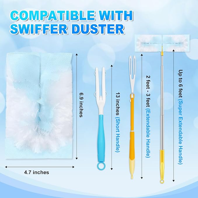 22 Pack Duster Refills w/2 Handles, Compatible with Swiffer Duster | Unscented Disposable Dusters Refills with 2 Detachable Handles, Heavy Duty for Furniture, Blinds, Lamps & Hard-to-Reach