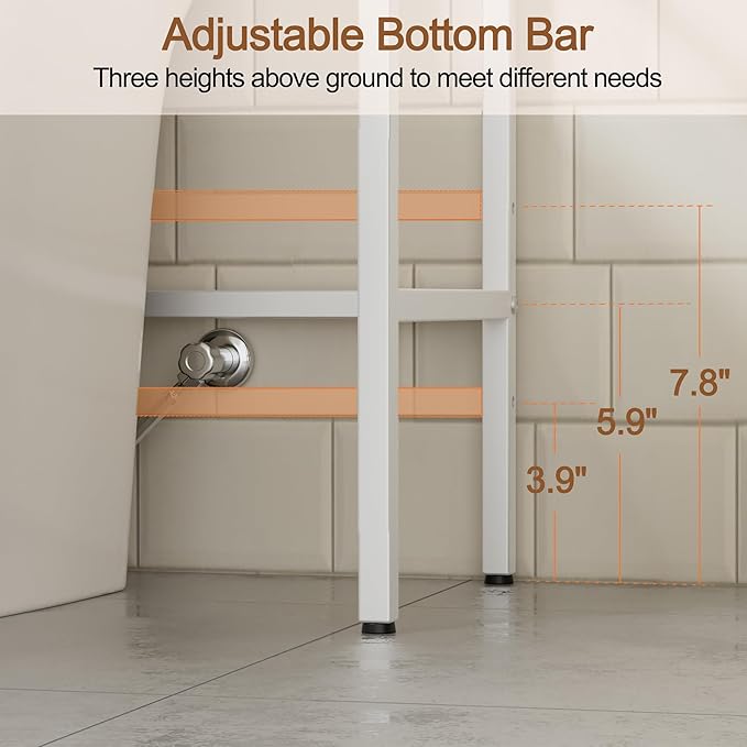 Over The Toilet Storage Rack, 3 Tier Bathroom Organizer with 4 Hooks & Paper Holder, Space Saver Metal Shelf for Bathroom Supplies, White Toilet Rack