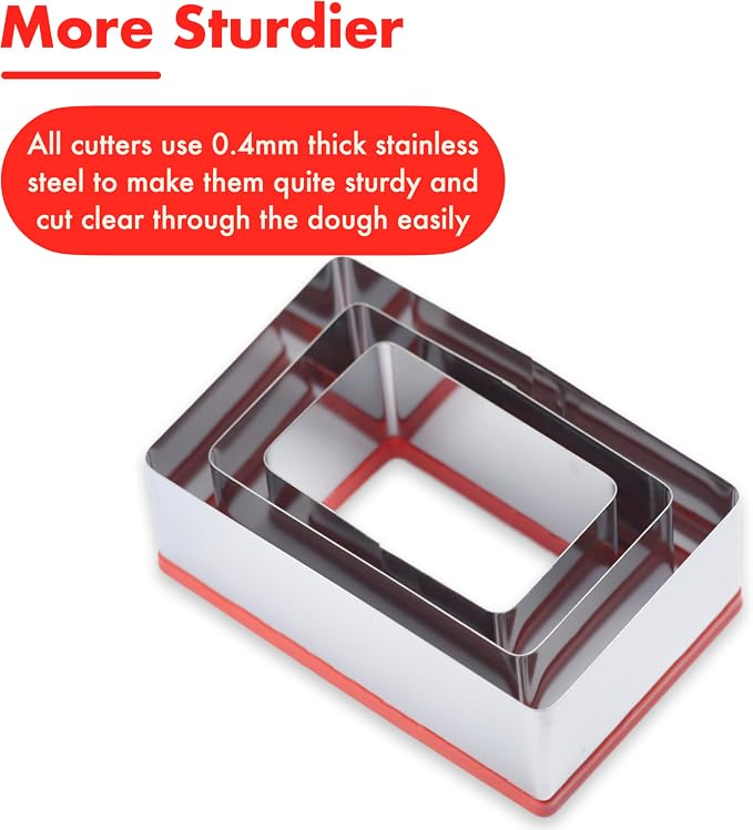 3 Pcs Rectangle Cookie Cutter Set, Food-Grade Stainless Steel, Large Biscuit Cutter, Sandwich Cutter Shapes for Kids, 3" 4" 5"