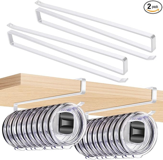 2pack Tumbler Lid Organizer for Corner Cabinets, Space-Saving Cup Holder, Water Bottle Accessories Storage，Kitchen Storages Organization Solution, No Adhesive or Drilling Needed up to 24 Lids (white)
