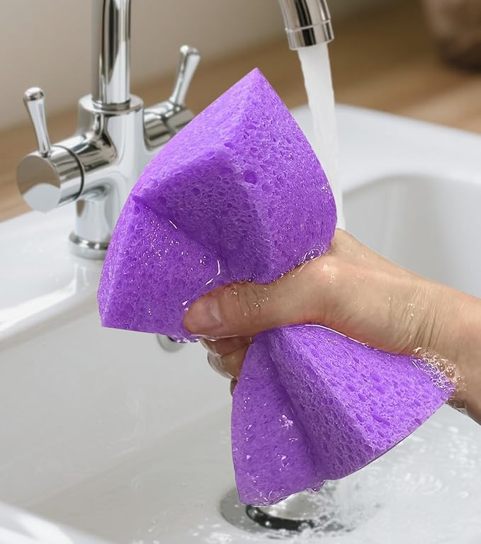 Cleaning and Washing Sponge, 3 Pack Large Extra Thick Heavy Duty Sponge Multi-Purpose for Kitchen Bathroom Bike Boat Car, Natural Cellulose Sponges 4" X 6" X 2" (Purple)