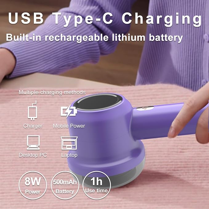 Lint Remover, Fabric Shaver Electric Bobble Remover for Clothes, USB Charging Fluff Remover Sweater Shaver with 2 Replacement Heads for Clothes Fabric