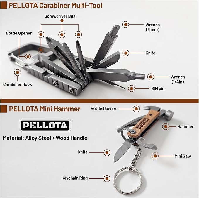 Multi Tool Prizes [17-in-2] for Adults - Multi Tool for Men, Multitool, Small Hammer, Small Tools, Hammer Multitool, Gifts for Men, Dad, Husband, Camping, Bottle opener, retrieve card pin