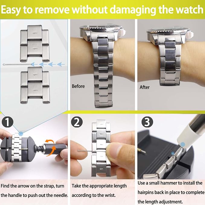 GLDCAPA Watch Link Removal Kit, Watch Band Sizing Tool for Watch Strap Adjustment, Watch Pins Replacement, Watch Hammer, Spring bar (Black)