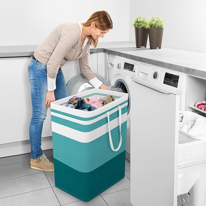 StorageRight Laundry Basket Hamper, 125L Collapsible Clothes Storage, Green | Freestanding Clothes Hampers, Foldable design, with Easy Carry Handles, For Laundry, Bedroom, Dorm, Clothing, Towels, Toys