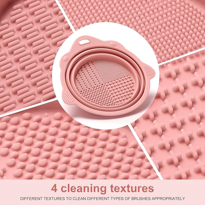 Foldable Silicone Makeup Brush Cleaner Bowl | Portable Cleaning Tool For Brushes, Powder Puffs, Sponges (Pink)