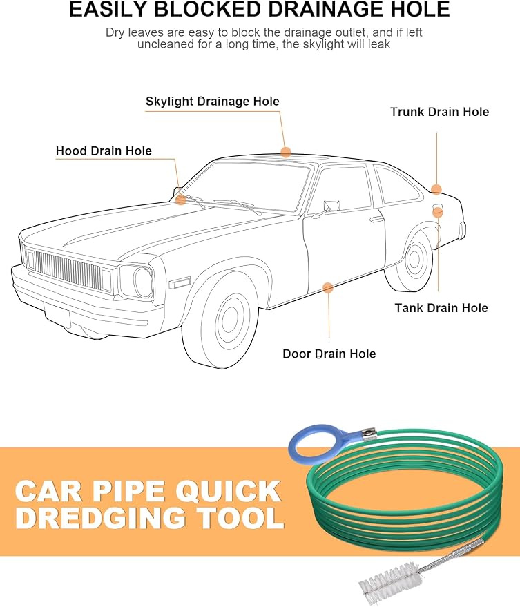 EVOULTES Auto Sunroof Drain Cleaning Tool, 120 Inch Flexible Drain Brush Long Pipe Cleaners for Car, Tube Cleaning Brush Slim Drain Dredging Tool Perfect for Car Sunroof, Windshield Wiper Drain Hole