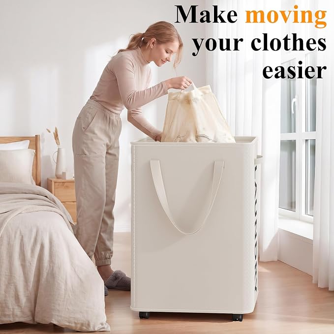 Optish 140L Laundry Hamper with Wheels, Rolling Laundry Basket with Removable Mesh Bag, Extra Large Clothes Hamper on Wheel for Bedroom, Bathroom, Dorm Room Essentials, White