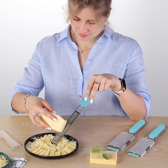 Cambom Cheese Grater Citrus Zester Lemon Zester Pack of 3-304 Stainless Steel - A Sharp Tool for Parmesan Cheese, Ginger, Garlic, Nutmeg, Chocolate, Vegetables，Fruits，Dishwasher Safe Blue