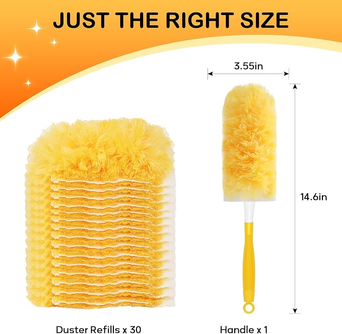 SetSail Heavy Duty Duster Refills for Swiffer Duster with 1 Handle，30 Count | Disposable Duster Refill for Cleaning Multi Surface 360 Duster Cleaner Kit for Ceiling Fan, Blind, Furniture