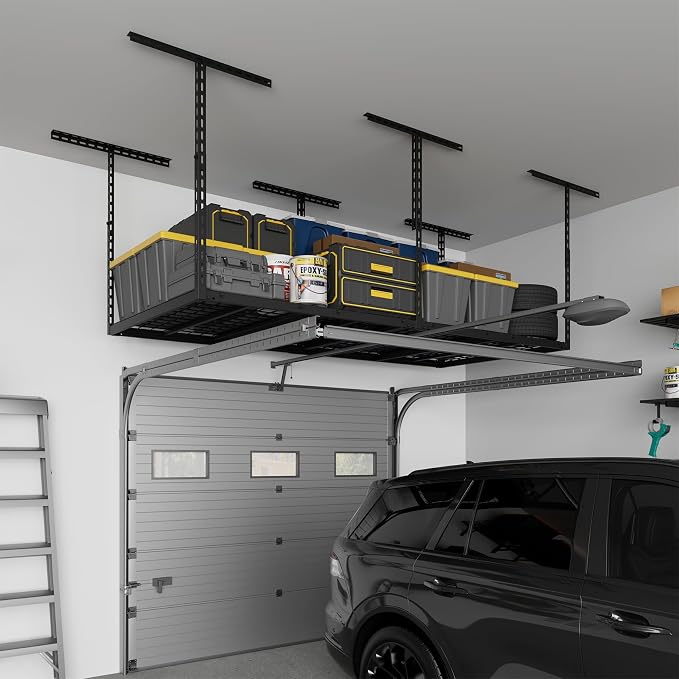Jusgym 3X6FT Overhead Garage Storage Rack, 26"-40" Height Adjustable Garage Ceiling Storage Racks, Heavy Duty Metal Overhead Storage Organizer System, 450LBS Weight Capacity