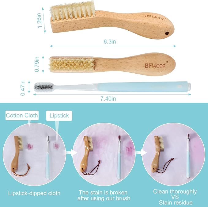 Soft Boar Bristle Laundry Stain Brush for Most Fabrics & Clothes Brush for Suits, Cashmere, Wool, Velvet