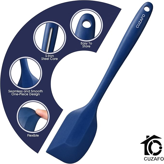 BPA Free Heat Resistant 600℉ Silicone Spatula, Turner Mixing Spatulas set Dishwasher Safe for Nonstick Cookware, Classic Blue