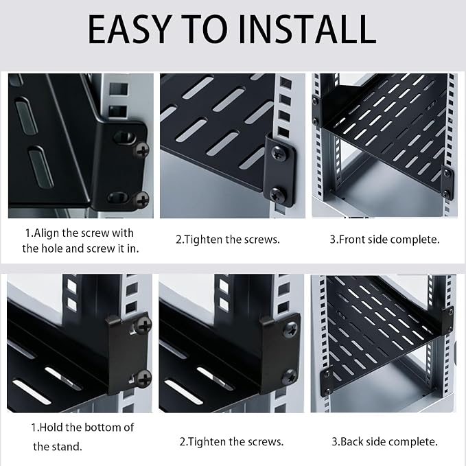 2PCS 1U Server Rack Shelf, 7.8" Depth Vented Rack Mount Cantilever Tray for 10 Inch Network Equipment Rack & Cabinet and Network Shelf Server Cabinet, 22lbs Capacity of Vented 1U Shelf