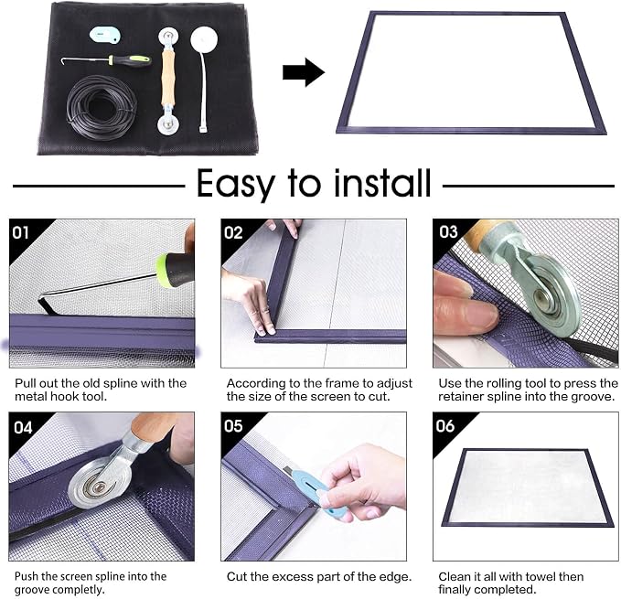 Window Screen Repair Kit - 59" x 106" Screen Door Replacement Fiberglass Screen Mesh with All Screen Tools for Sliding Door and Patio Screen Door Replacement, TOOLTRIZ