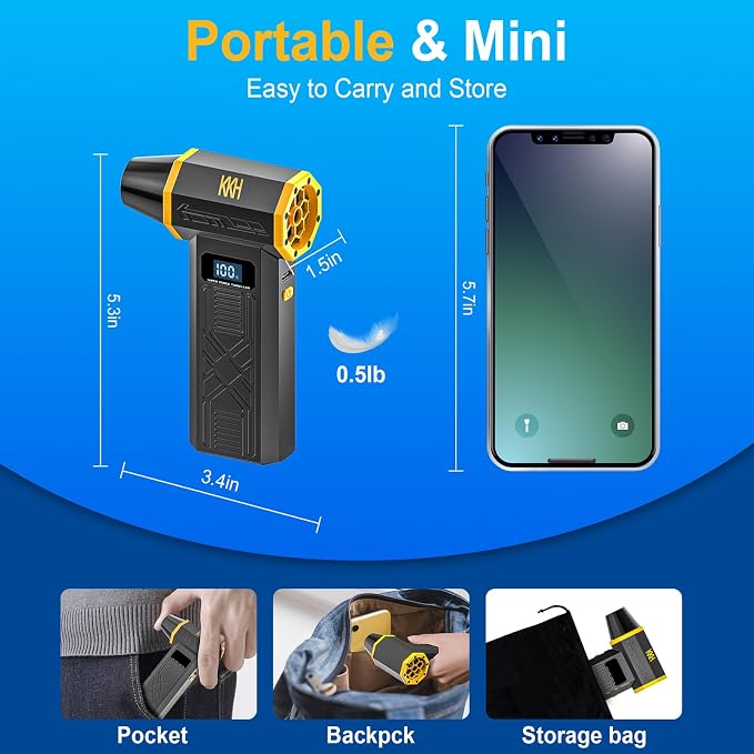 KKH Portable Electric Air Duster with Led Light, Powerful 120000RPM 4 Speed Adjustable Mini Turbo Blower for Cleaning, Rechargeable Cordless Dusters for Home Car Outdoor PC Computer Keyboard