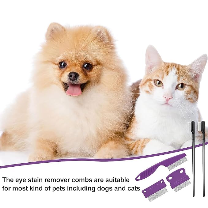 Fullhawl 5 Pieces Dog Eye Combs Tear Stain Remover Combs Pet Grooming Comb for Small Dogs Gently Removing Eye Mucus and Crust (Purple, Black)