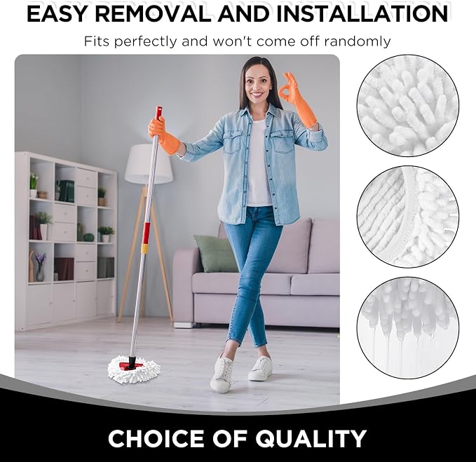 3 Pack Chenille Mop Heads Replacements Compatible with 1 Tank System Chenille Duster Replacement Heads Microfiber Spin Mop Refill Pads Reusable Dust Refills for Floor Cleaning (White)