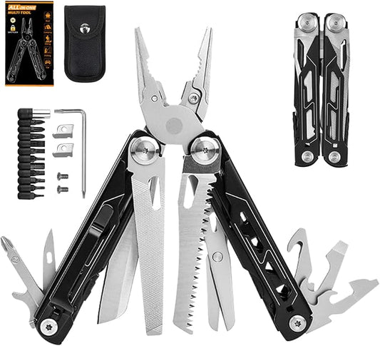 28-in-1 Multitool Pliers with Scissors,Saw, Screwdrivers,Rope Cutters,Can Opener,File,Carrying Pouch,Stainless Steel Pocket Multi-Tool Ideal for Camping Survival Toolkit and Gift for him
