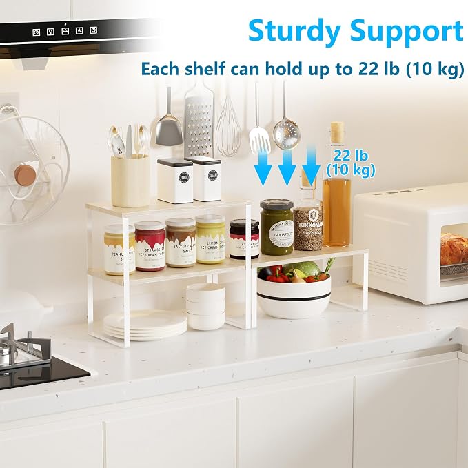 Golener Kitchen Counter Organizer, Countertop Shelf, Adjustable, Stackable | Kitchen Countertop Organizer, Spice Rack, 2-Tier Countertop Shelves, Corner Desk Shelf, Corner Counter Shelf, Natural Beige