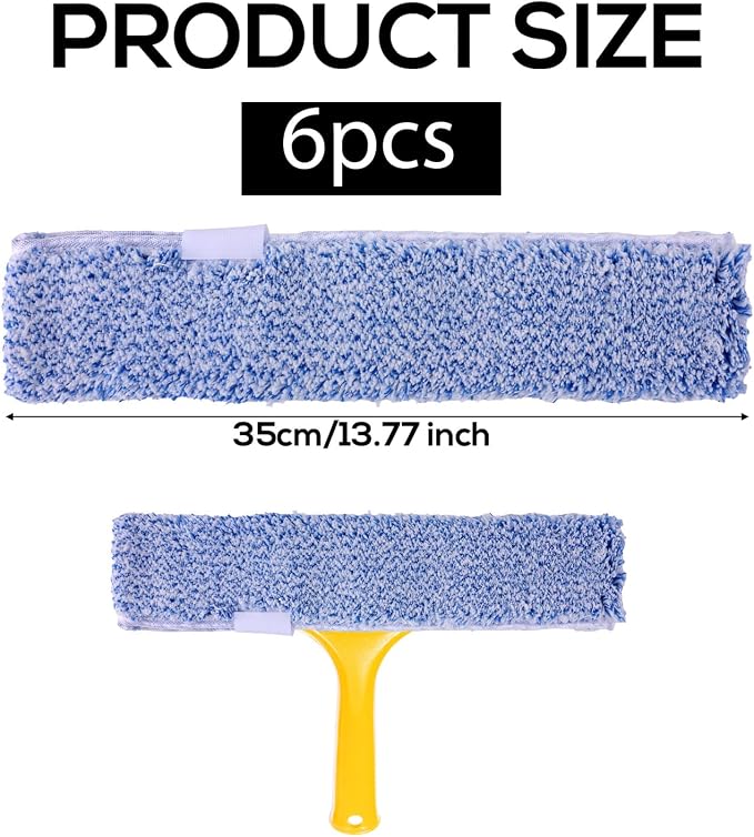 6pcs Microfiber Window Cleaning Refill, 35cm/14in Reusable & Washable Squeegee Cloth Sleeve Compatible with MR.SIGA Window Glass Cleaning Tools Home and Office