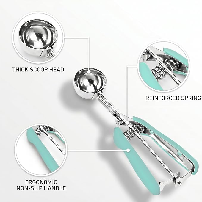 Ice Cream Scoop, 18/8 Stainless Steel Cookie Scoop, Cookie Scoops for Baking, 2Tbsp/30ml/1oz Cookie Dough Scoop, Ice Cream Scooper with Trigger Release, Cookie Scooper for Baking(Mint Green)