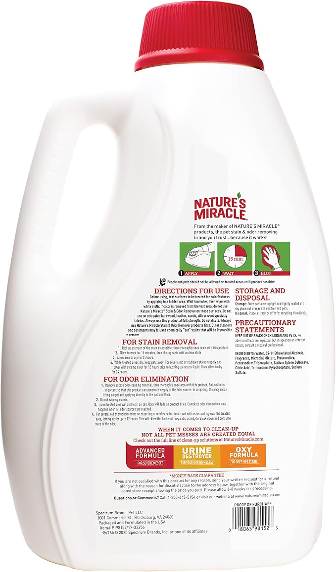 Nature’s Miracle Cat Stain & Odor Remover, Enzymatic Cleaner, 1 gal | Tough on Cat Urine, Feces, Vomit, Drool and Other Organic Stains and Odors, For Multiple Surfaces, Fresh Scent
