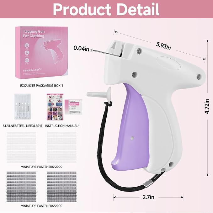 Micro Sewing Gun Stitch Gun for Clothes, White/Light Purple Color Versatile Stitching Gun for Hemming Pants Repairing Seams and More