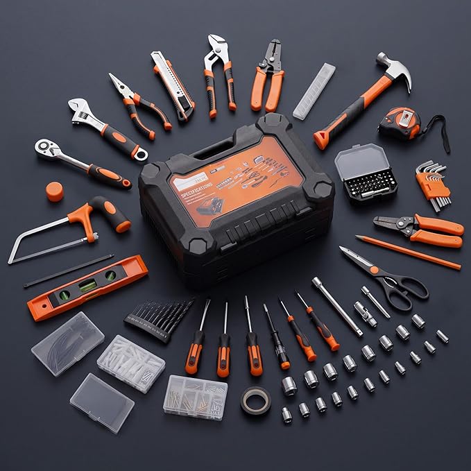 OLIXIS 330 Piece Home Repair Tool Kit with Pull-Out Drawer, Carbon & Cr-V Steel Tool Box, Complete Homeowners Repair Kit for DIY & Auto Maintenance for Home, Black-Yellow