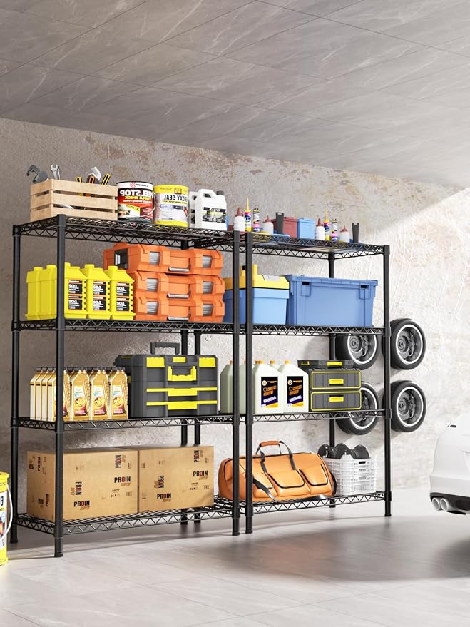 Golpart 4Tier Adjustable Storage Shelves Metal Wire Shelving Standing Shelf | Utility Heavy Duty Unit Rack Closet Organize for Home Kitchen Laundry Room Organization Pantry 18"Dx46"Wx59"H Black